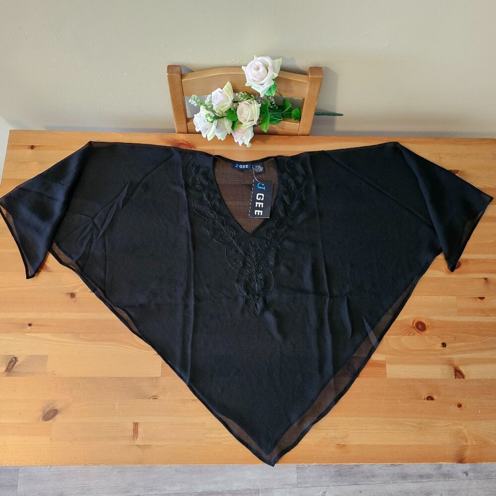 Vintage Embroidered Triangle Shawl -Black Size OS - Picture 7 of 8